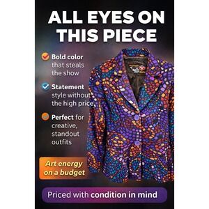 Plum Blossom Vintage Mosaic Print Blazer Jacket Purple Orange Multi-Color Lined
